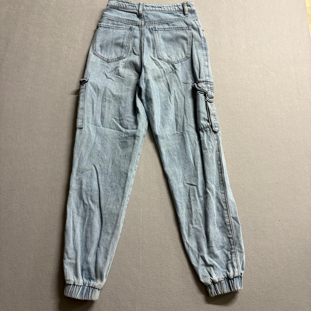 SONG Denim Cargo Jogger Pants Womens 00/23 Light Wash Blue Cotton High Rise