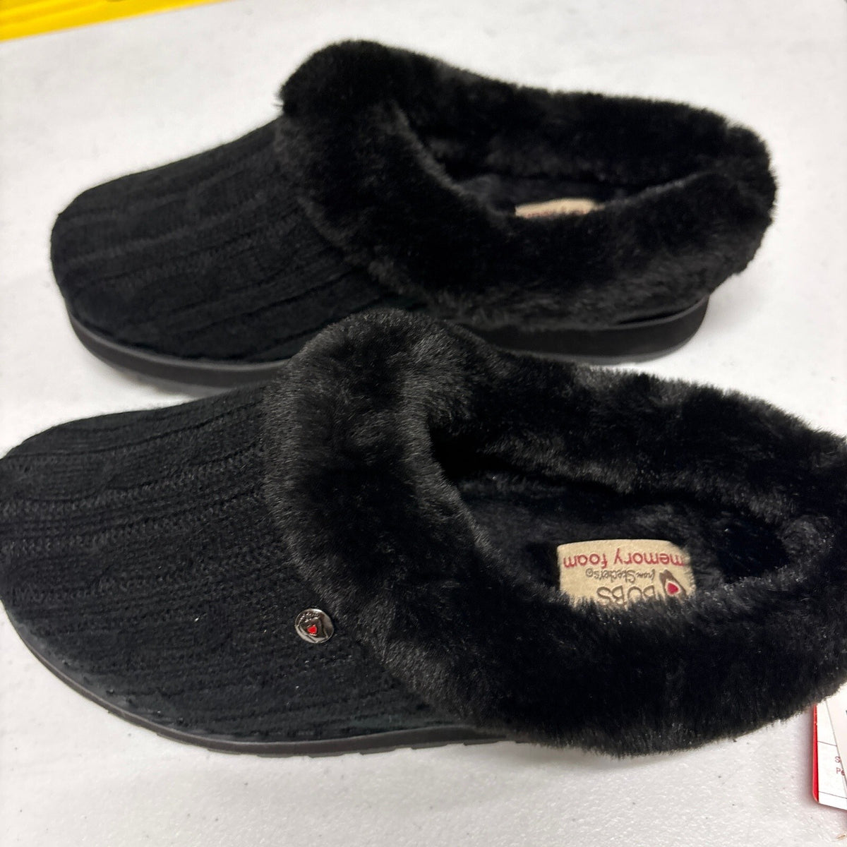 Skechers BOBS Keepsakes Ice Angel Black Cable Knit Slippers Womens 7.5 Wide
