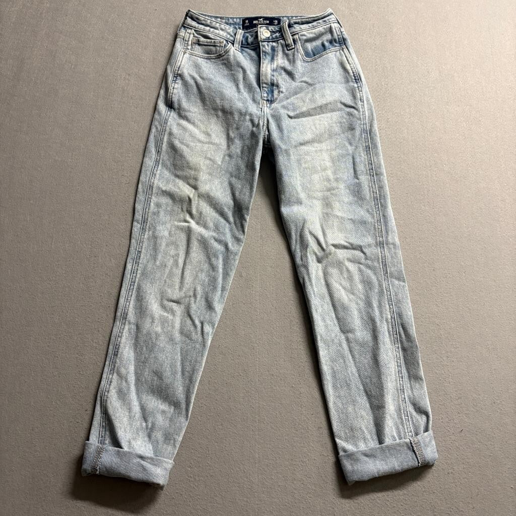 Hollister Ultra High Rise Mom Jeans Womens 1R W25 L27 Light Wash Denim Stretch
