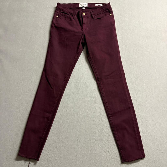 Frame Denim Le Skinny de Jeanne Jeans Womens 28 Mahogany Burgundy Raw Hem
