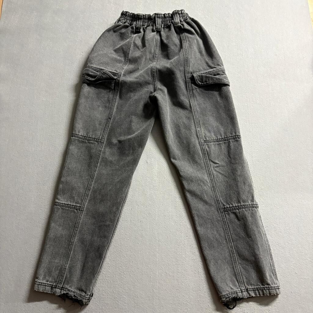 Simple Society Cargo Jeans Womens Size 26 Gray Acid Wash Elastic Waist Denim