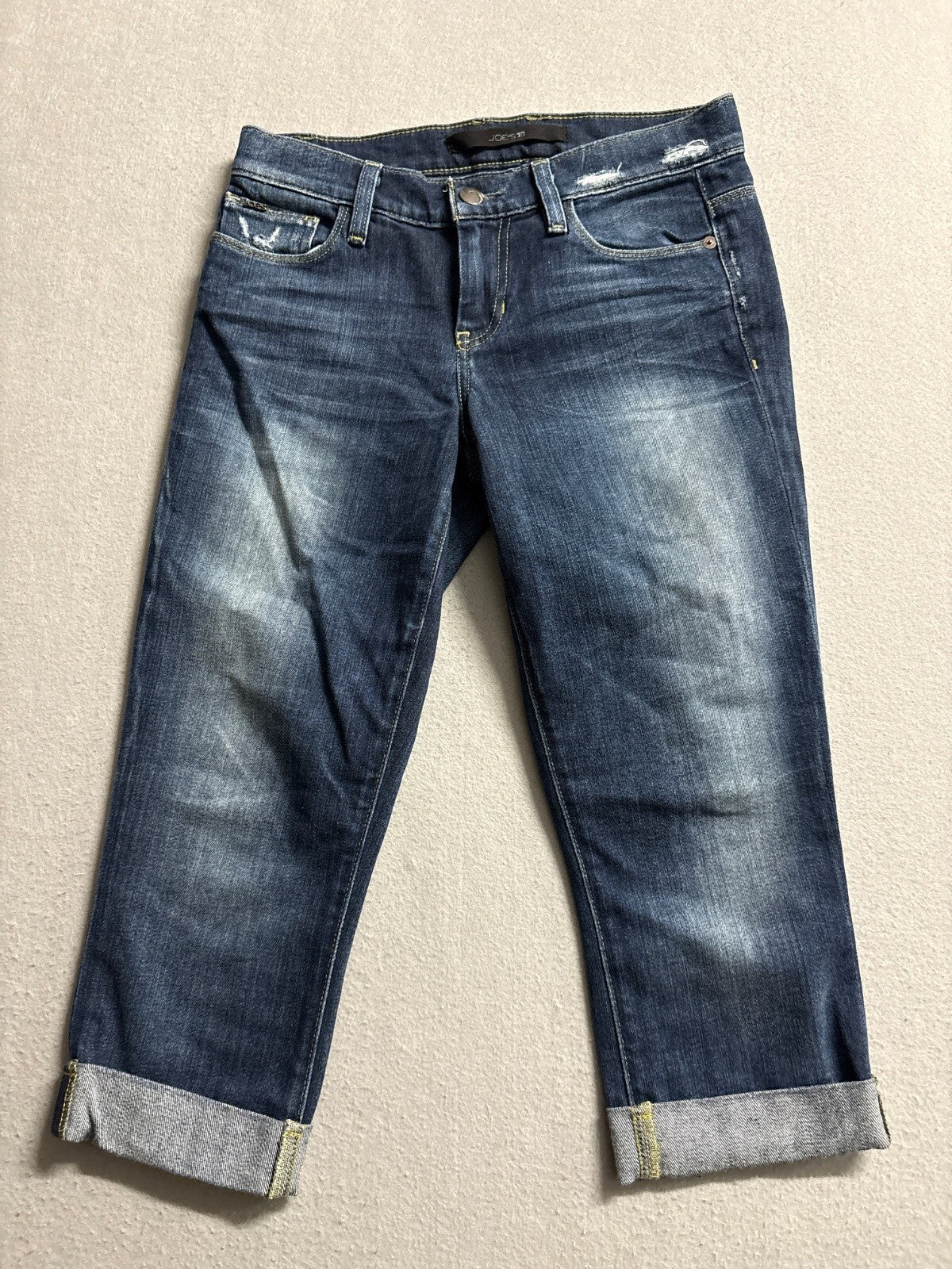 Joe's Jeans Womens 24 Kicker Cuffed Capri Crop Jeans Blue Medium Wash Distressed