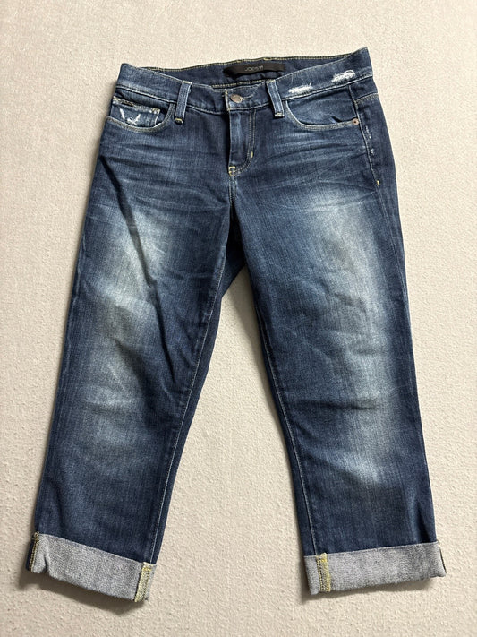 Joe's Jeans Womens 24 Kicker Cuffed Capri Crop Jeans Blue Medium Wash Distressed