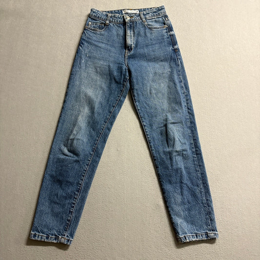 Zara Woman High Rise Straight Leg Mom Jeans Size US 2 EUR 34 Medium Wash Blue