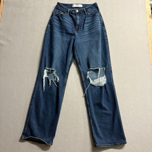 Hollister Curvy Ultra High Rise Dad Jeans Womens 5R 27x31 Distressed Blue Denim