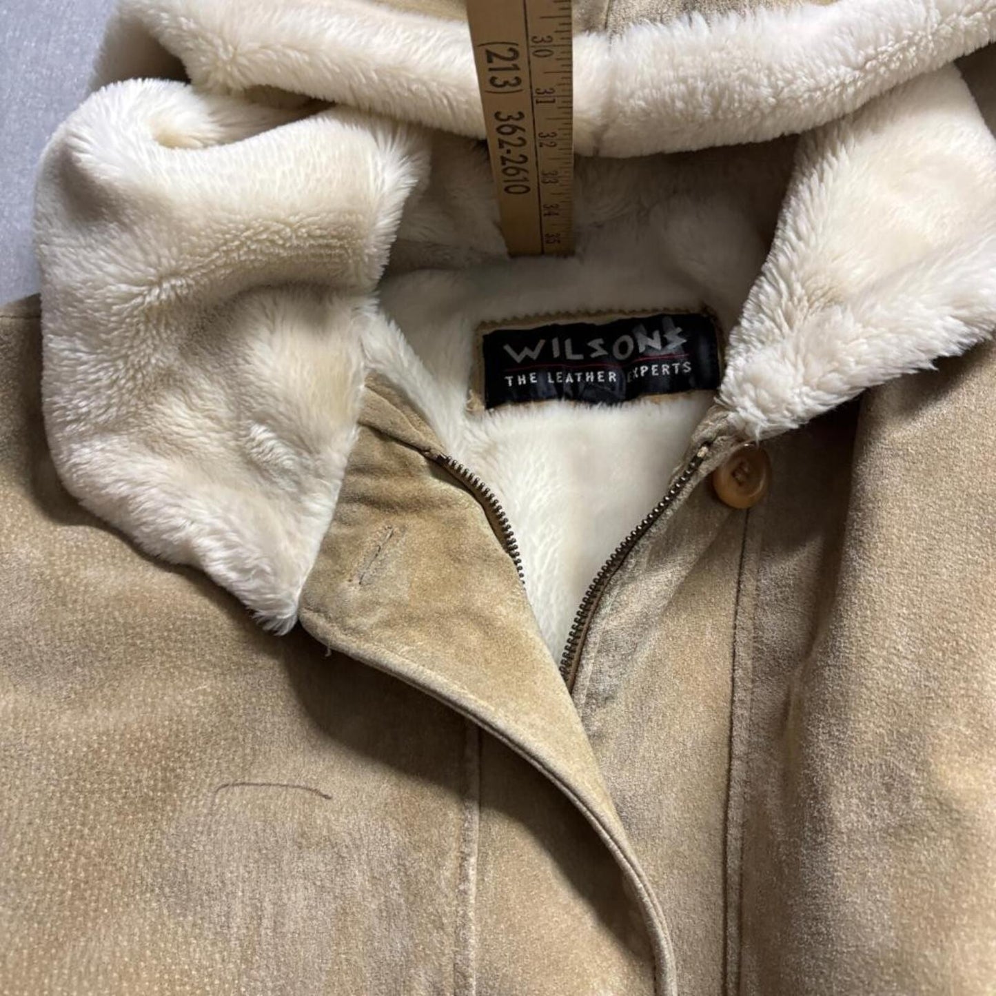 Wilsons Leather Suede Hooded Jacket Womens Medium Tan Faux Fur Lined Coat