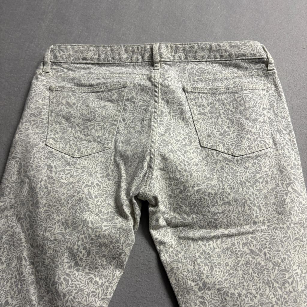 Uniqlo UJ Floral Jeans Womens 28 Gray White Damask Paisley Print Stretch Denim