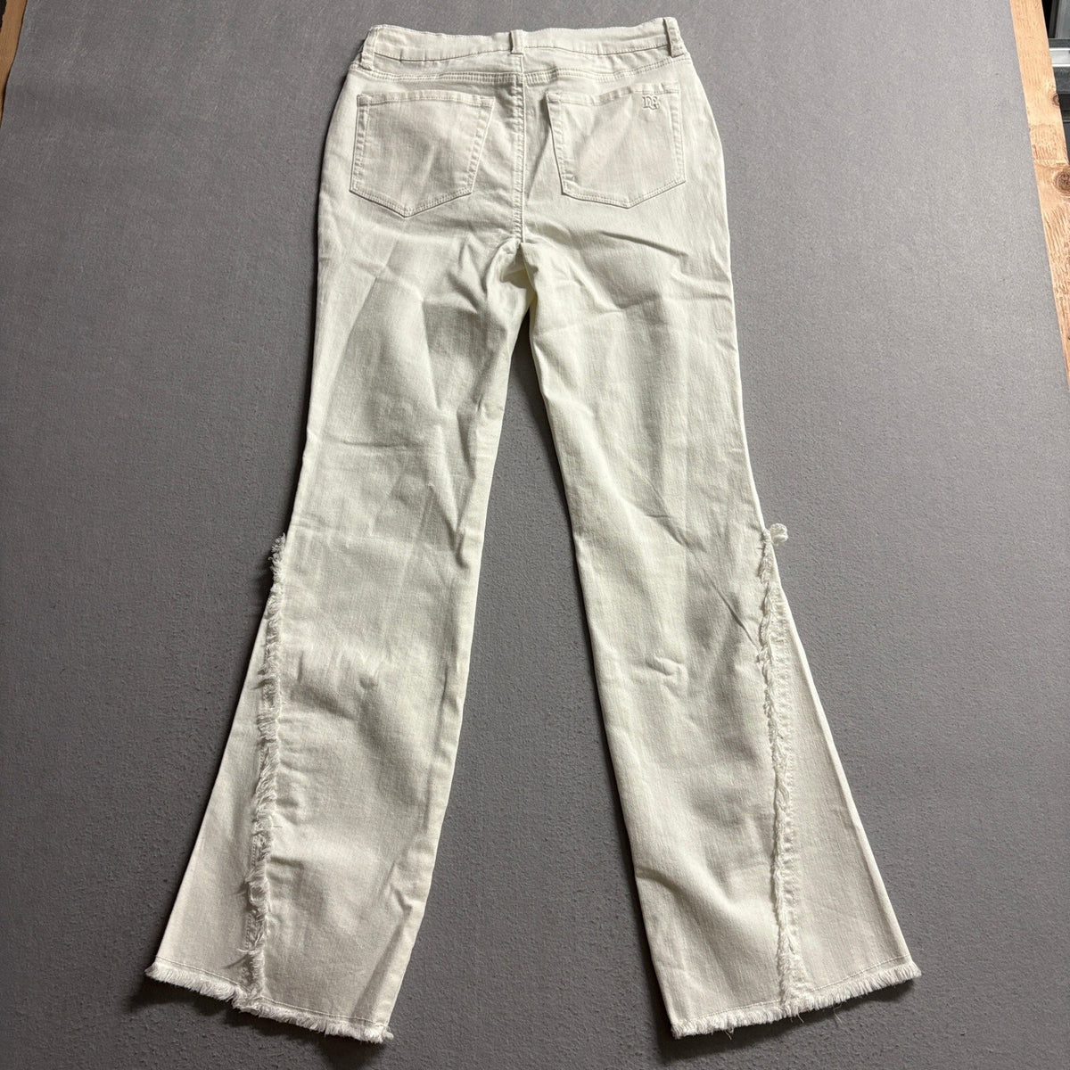 DG2 Diane Gilman Jeans Women Size 4 Off White Frayed Seam Flare Stretch NWT