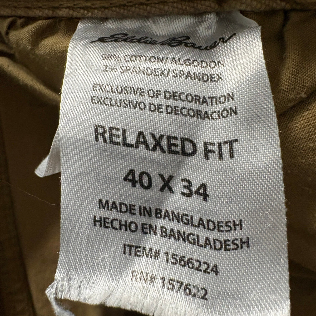 Eddie Bauer Mens 40x34 Relaxed Fit Canvas Painter Pants Brown Stretch Utility
