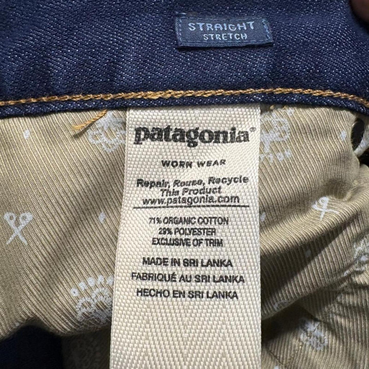 Patagonia Straight Fit Stretch Jeans Mens 32x34 Organic Cotton Blue Denim