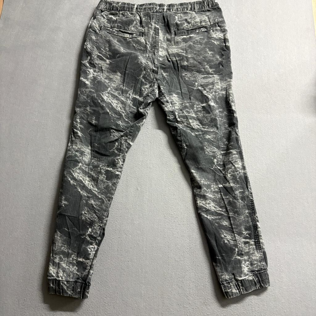 H&M Divided Mens Jogger Pants Size 32 Acid Wash Gray Elastic Waist Drawstring