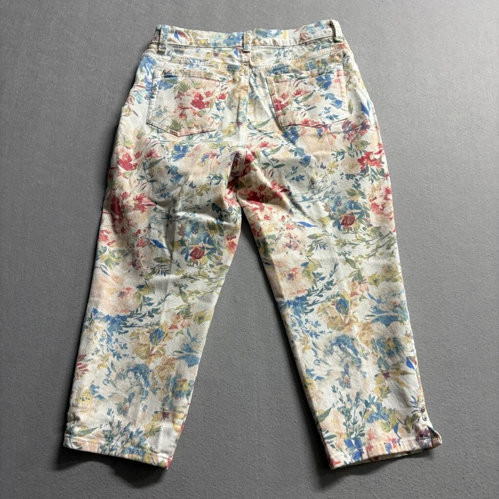 Gloria Vanderbilt Amanda Crop Pants Womens 6 Floral Stretch Denim Capris