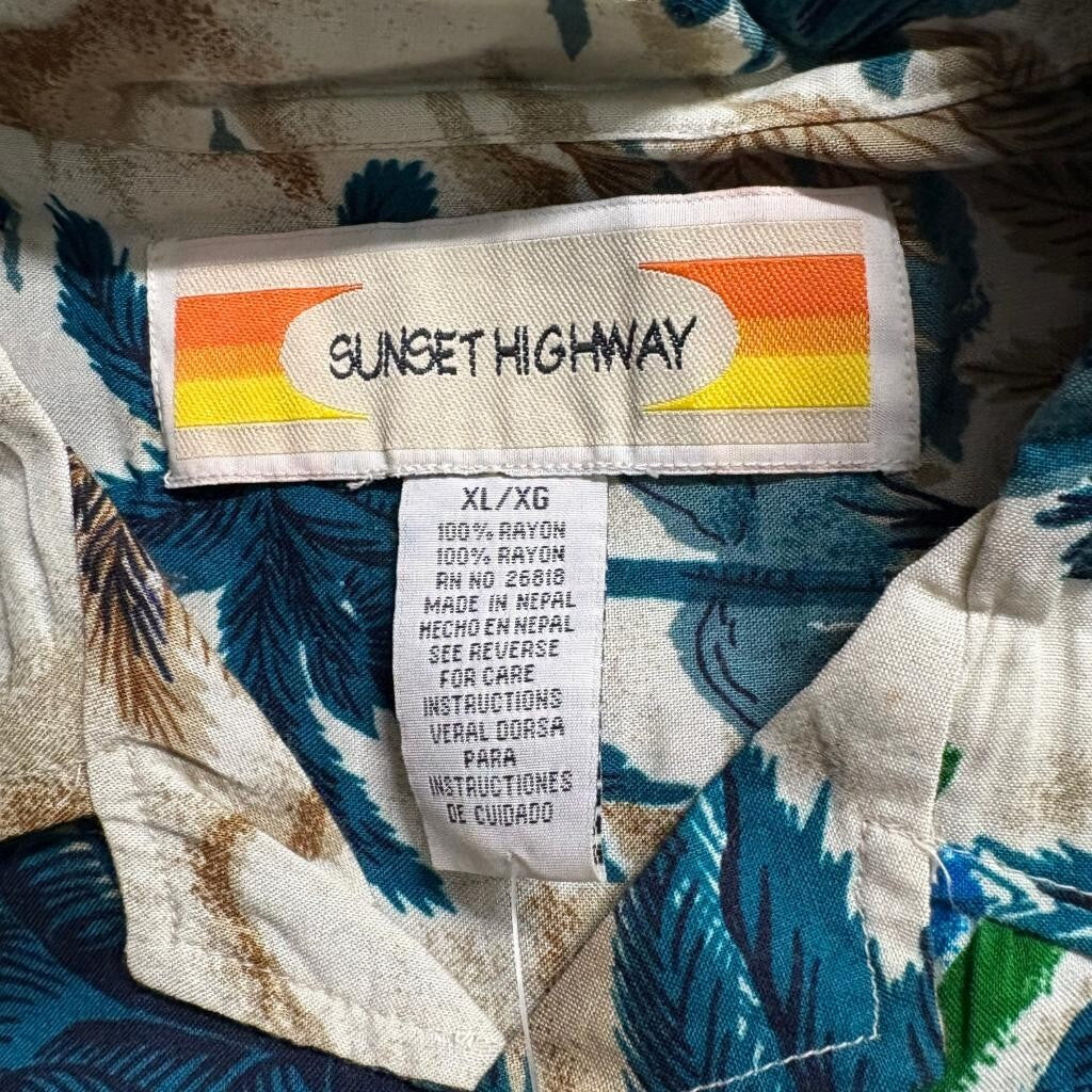 Sunset Highway Hawaiian Shirt Mens XL Blue Rayon Sailboat Palm Tree Beach NWT