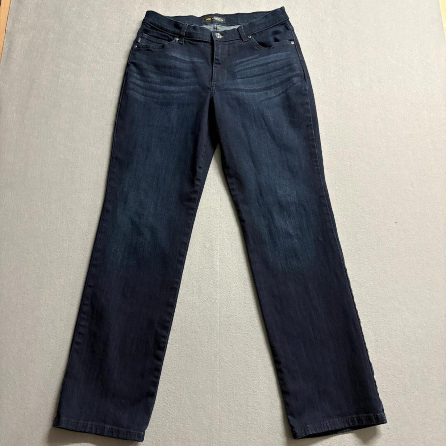 Lee Relaxed Fit Straight Leg Jeans Womens 10 Medium Dark Wash Blue Mid Rise