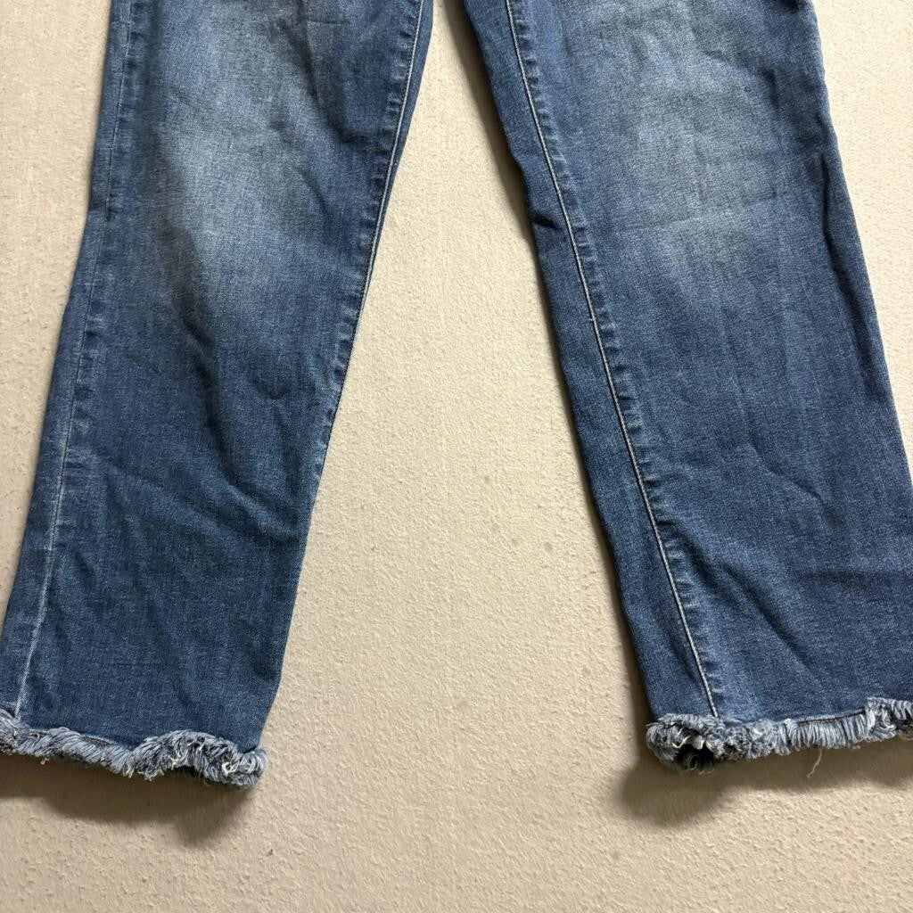 Democracy Ab Technology Crop Jeans Womens Size 8 Blue Denim Fringed Hem