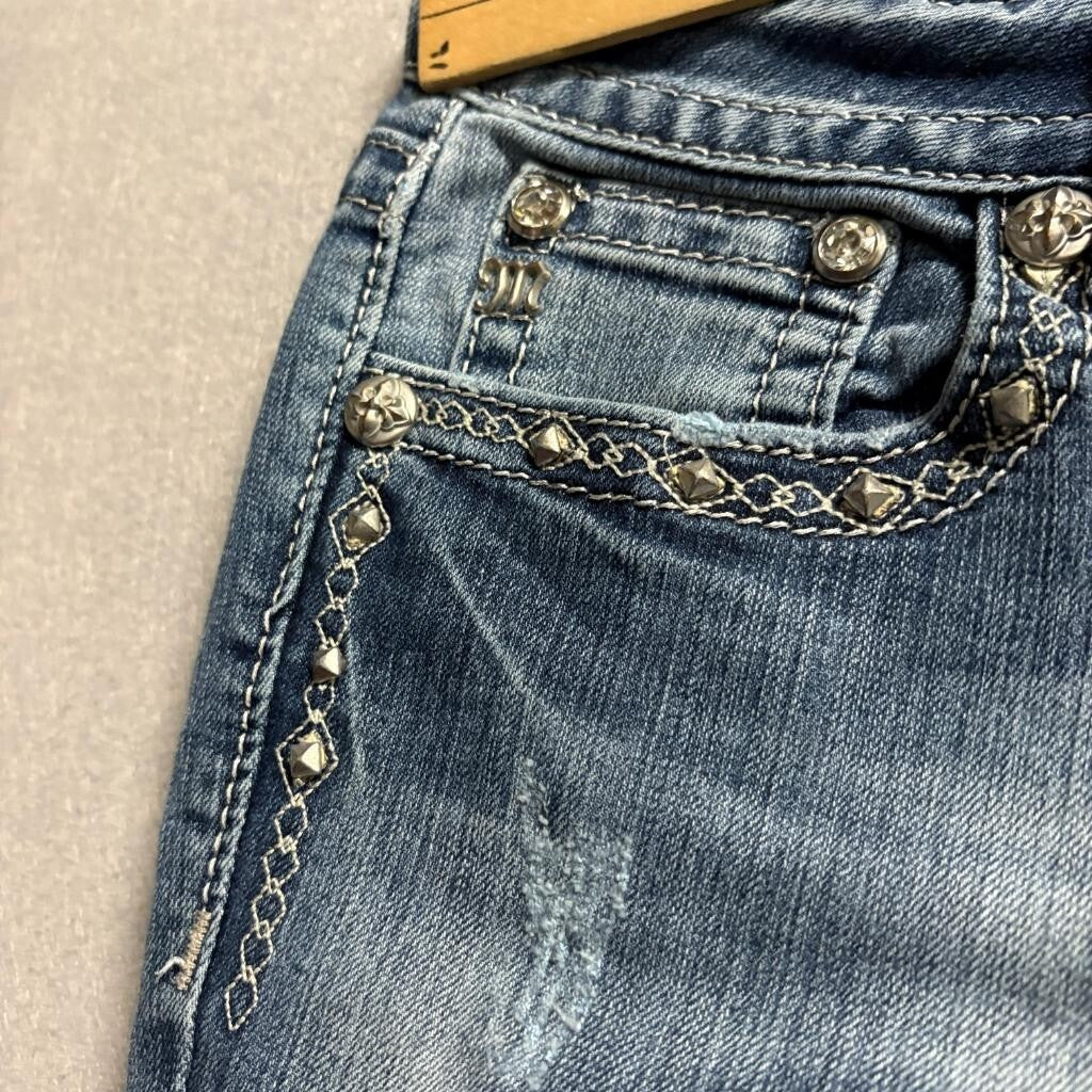Miss Me Bootcut Jeans Womens 29 Blue Distressed Embellished JP6187B Inseam 32