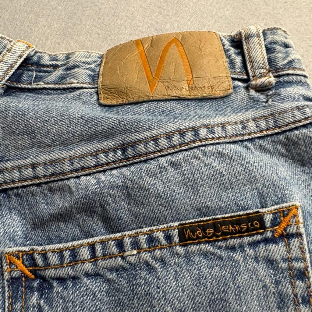 Nudie Jeans Co Mens 28x30 Blue Denim 100% Organic Cotton Straight Leg Jeans