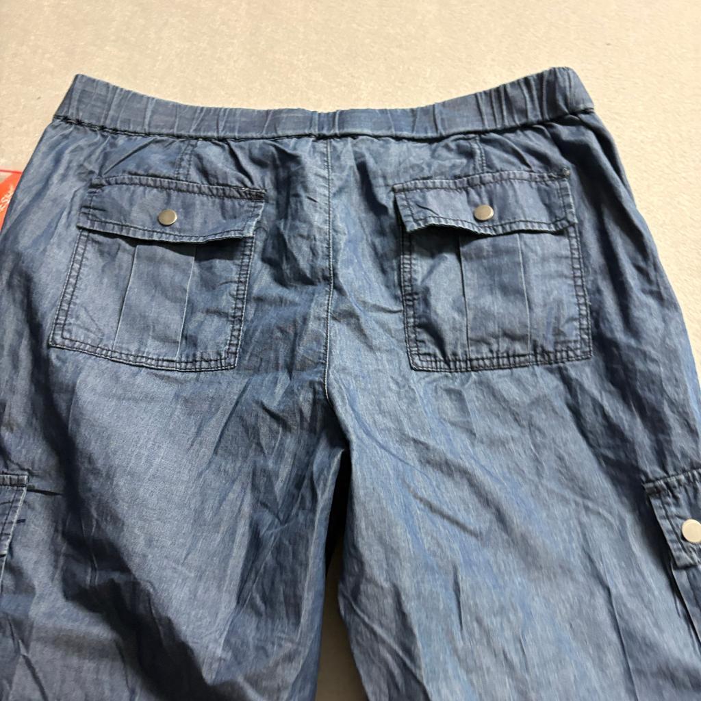 Joe Fresh Cargo Jogger Pants Womens 10 Blue Cotton Chambray Drawstring Elastic