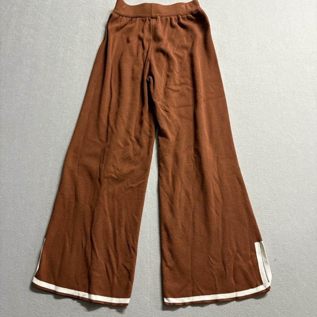 Unbranded Brown Knit Wide Leg Pants Womens Size S Viscose Lounge Cozy