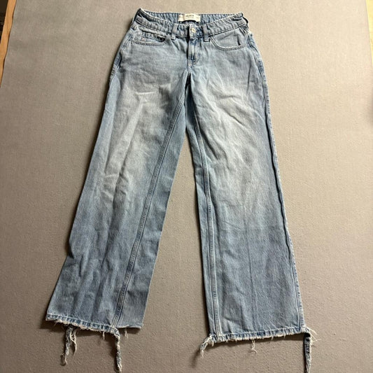 Hollister Low Rise Baggy Jeans Womens 00R W24 Light Wash Distressed Floral Denim