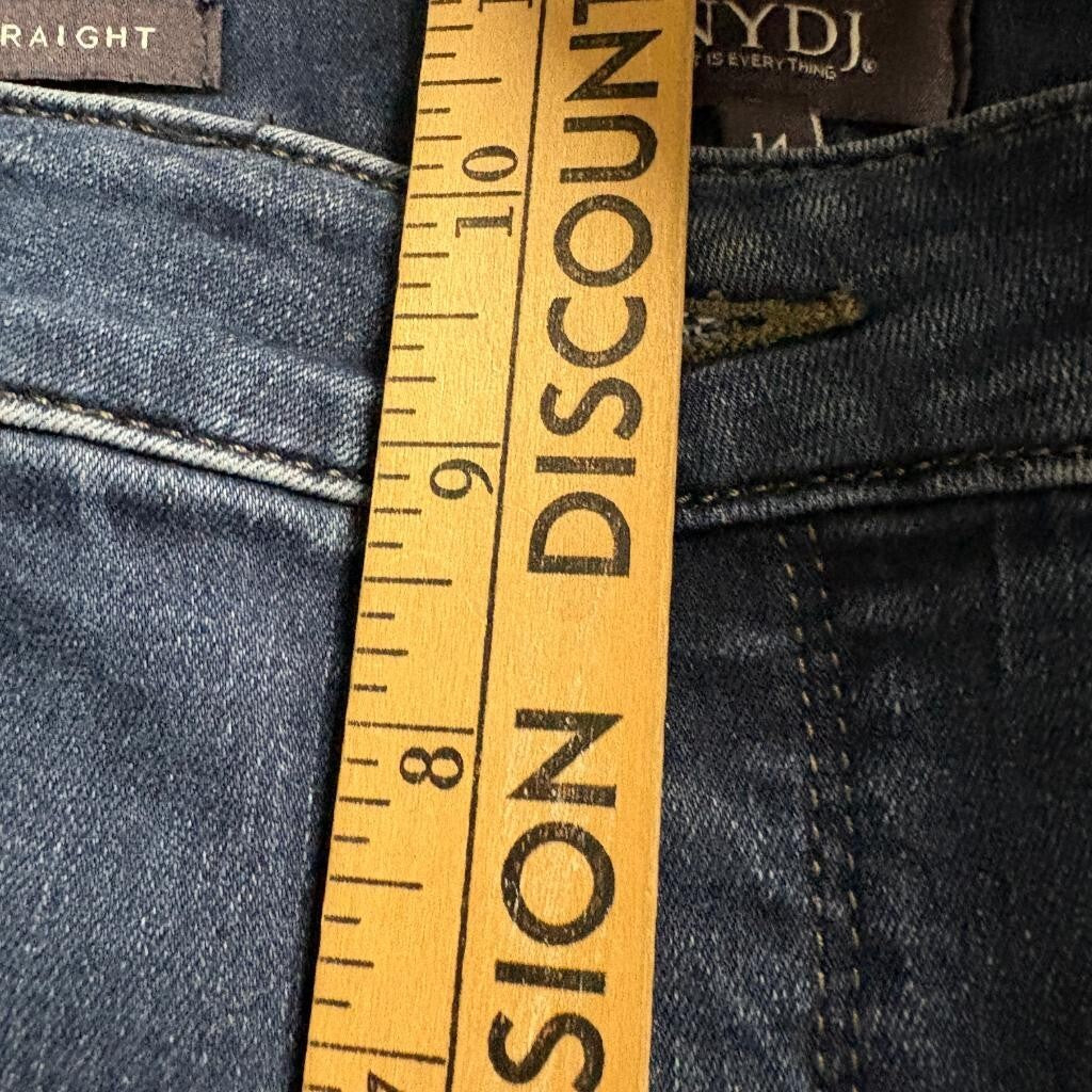 NYDJ Marilyn Straight Jeans Womens 14 Blue Denim Stretch Lift Tuck