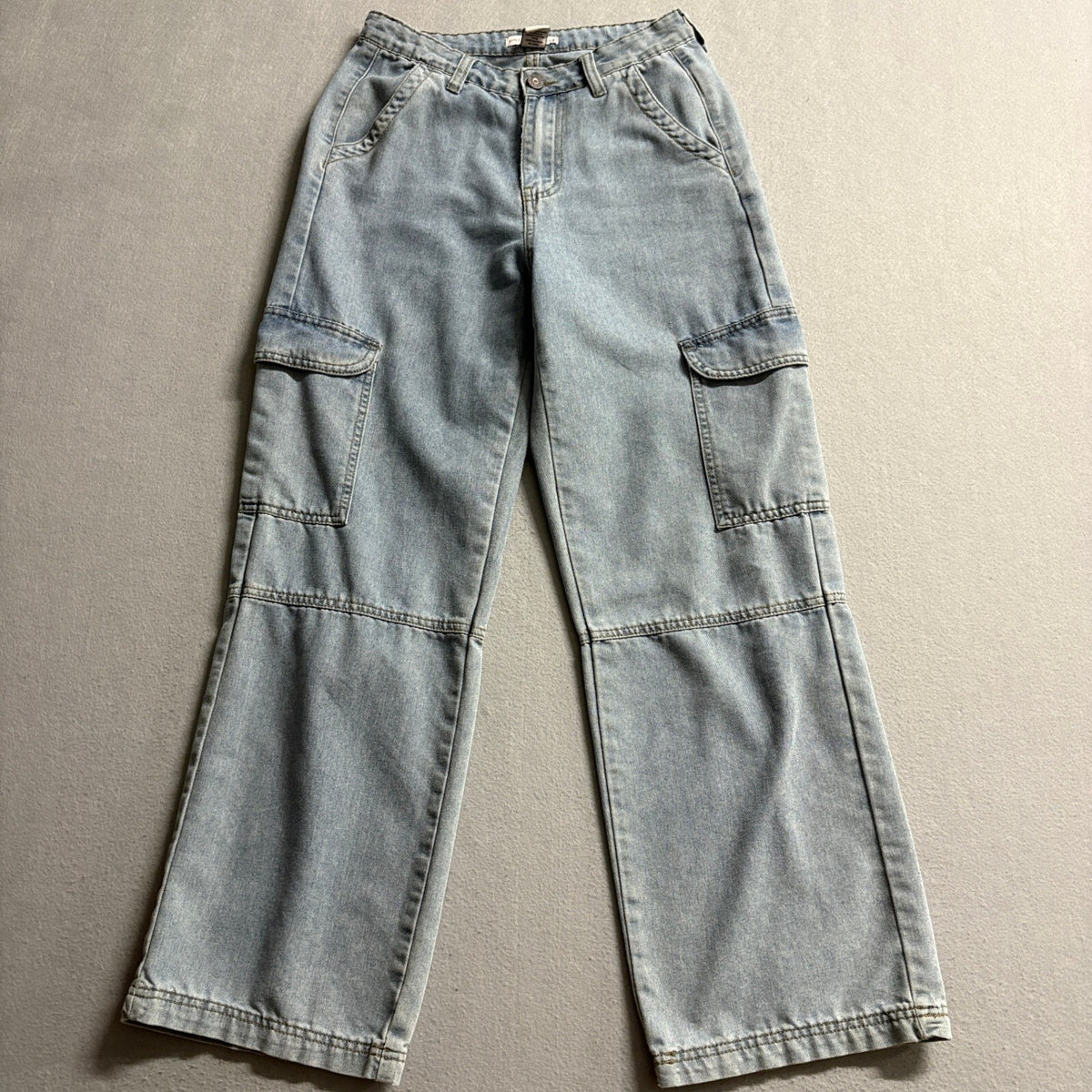 Sincerely Jules Cargo Jeans Womens 3/25 Light Wash Wide Leg High Rise Utility