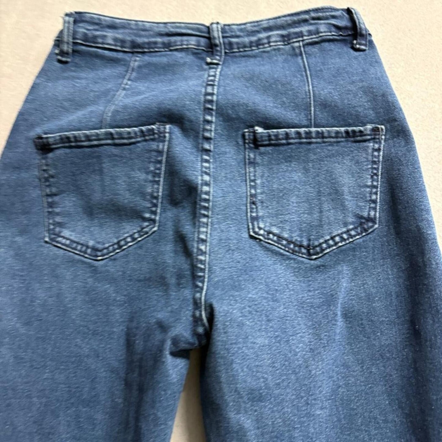Shein Womens High Rise Flare Jeans Size S Blue Denim Button Fly Stretch Bell