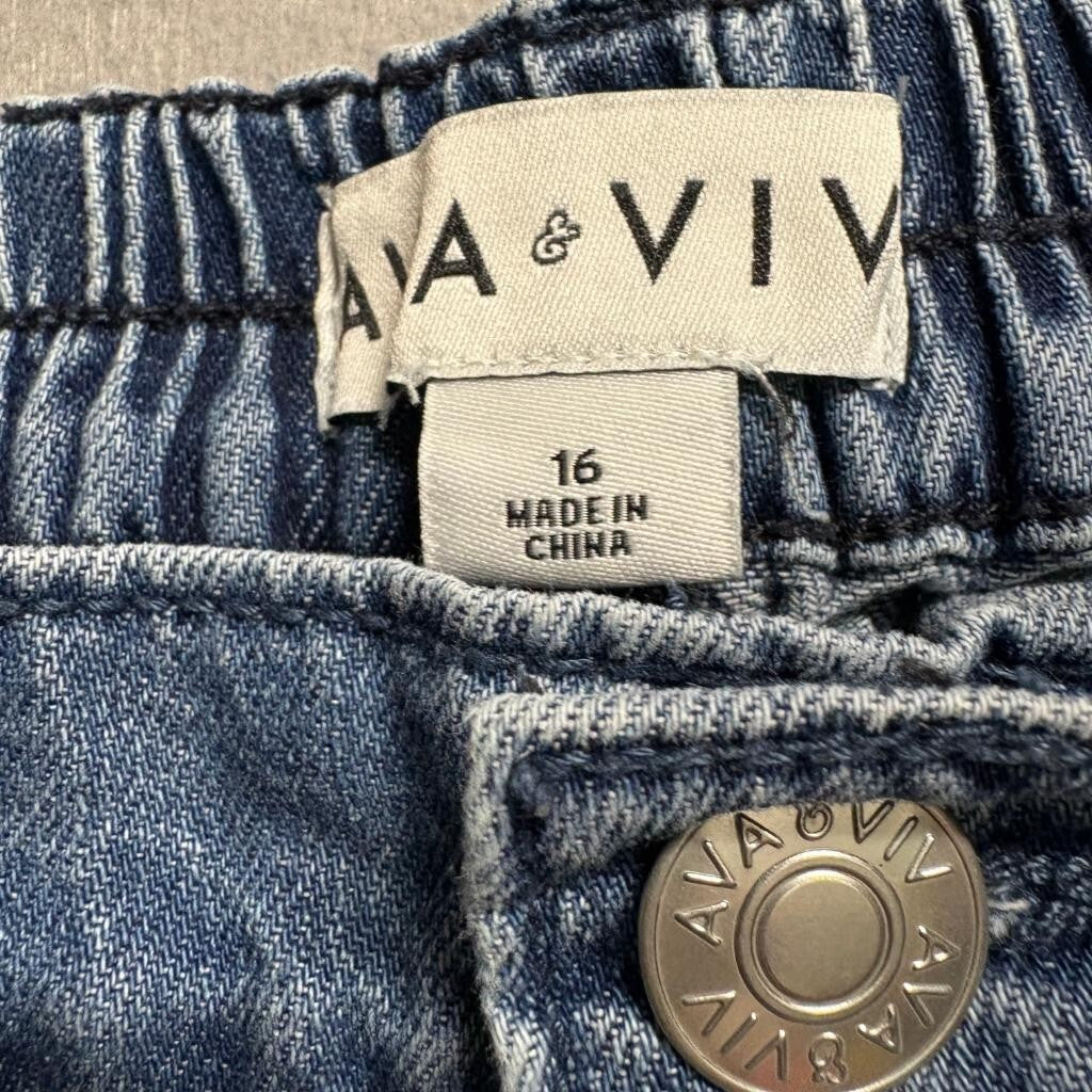 Ava & Viv Cargo Jeans Womens 16 Blue Denim Wide Leg Elastic Waist Utility Pants