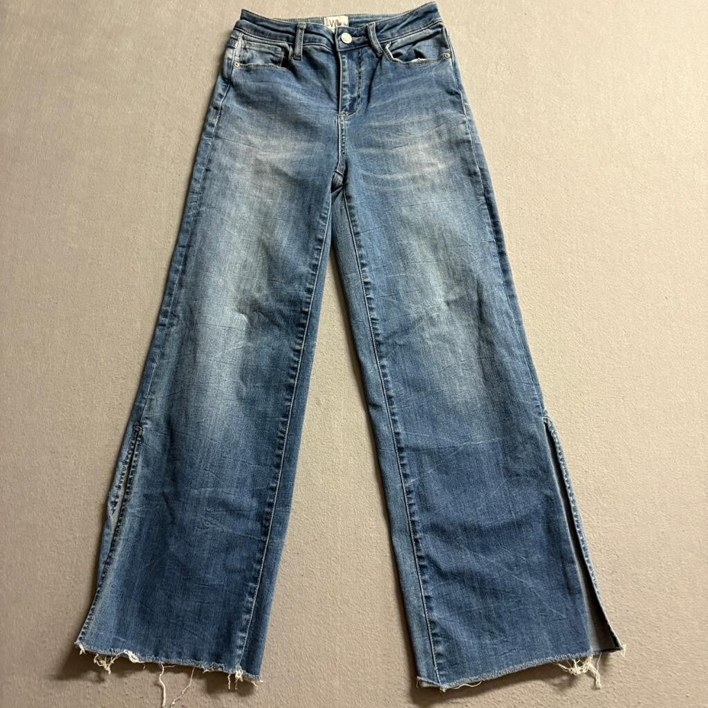 Wash Lab Denim Wide Leg Jeans Womens Size 24 Blue Raw Hem Side Slit High Rise