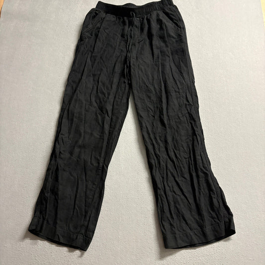 Briggs Womens Linen Blend Pants Medium Black Drawstring Elastic Waist Wide Leg