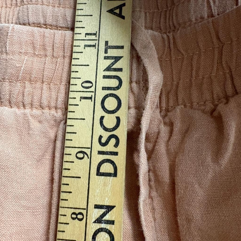 H&M 100% Linen Pants Womens XL Brown Elastic Waist Regular Fit Casual