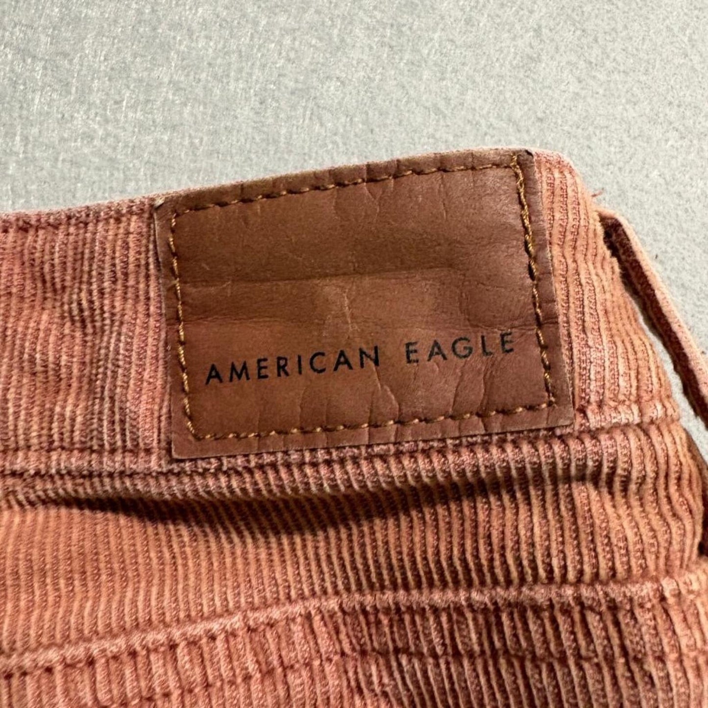 American Eagle Mom Straight Corduroy Pants Womens 18 Pink Brown Stretch High