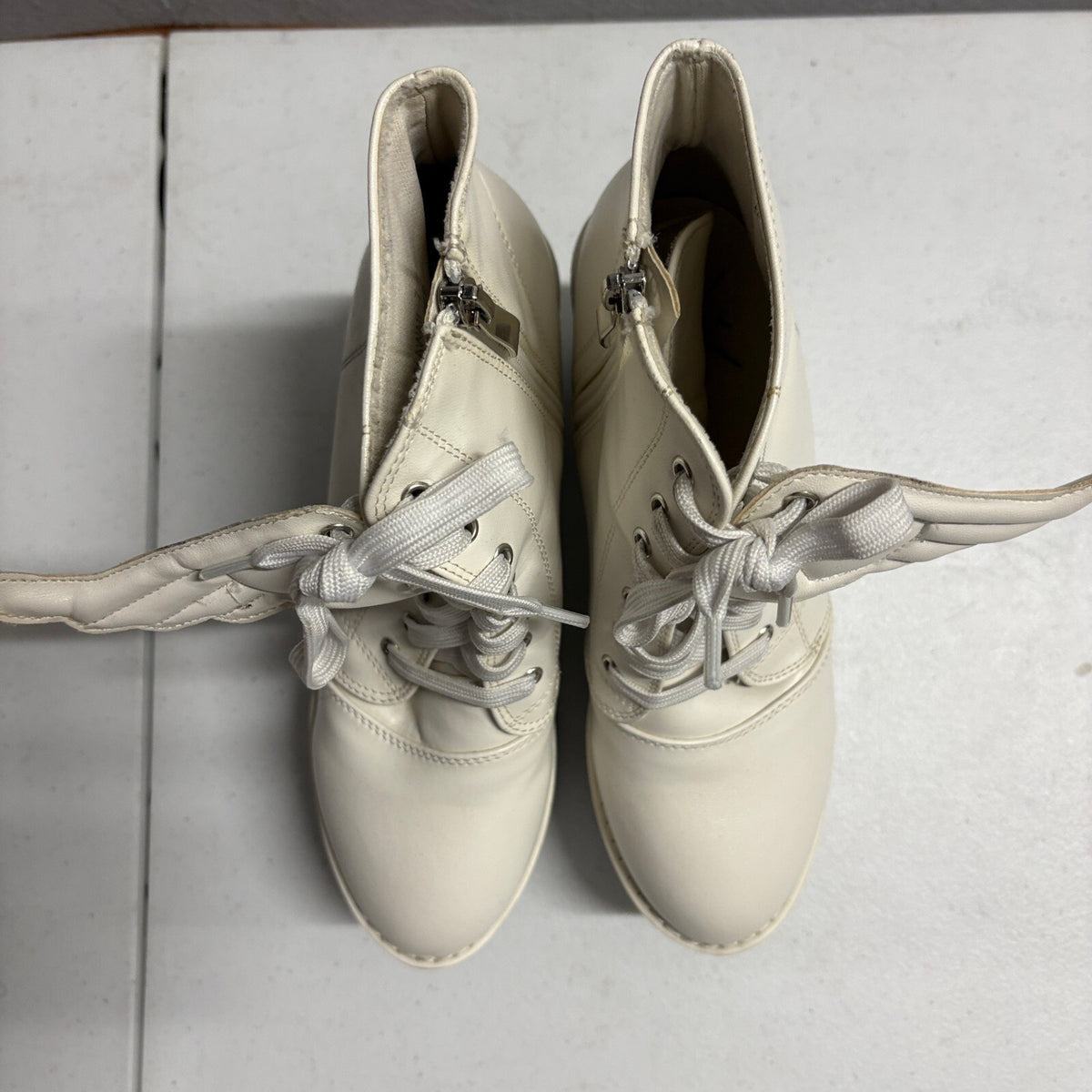 Platform Angel Wing Ankle Boots White Faux Leather Chunky High Heel Women Size