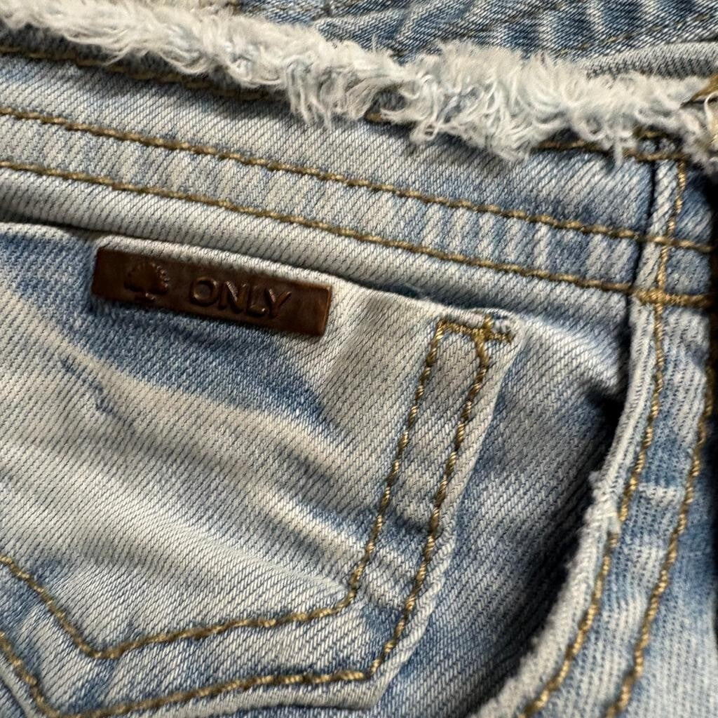 Only Jeans Womens 30 Light Wash Distressed Low Rise Skinny Lace Up Back Pocket