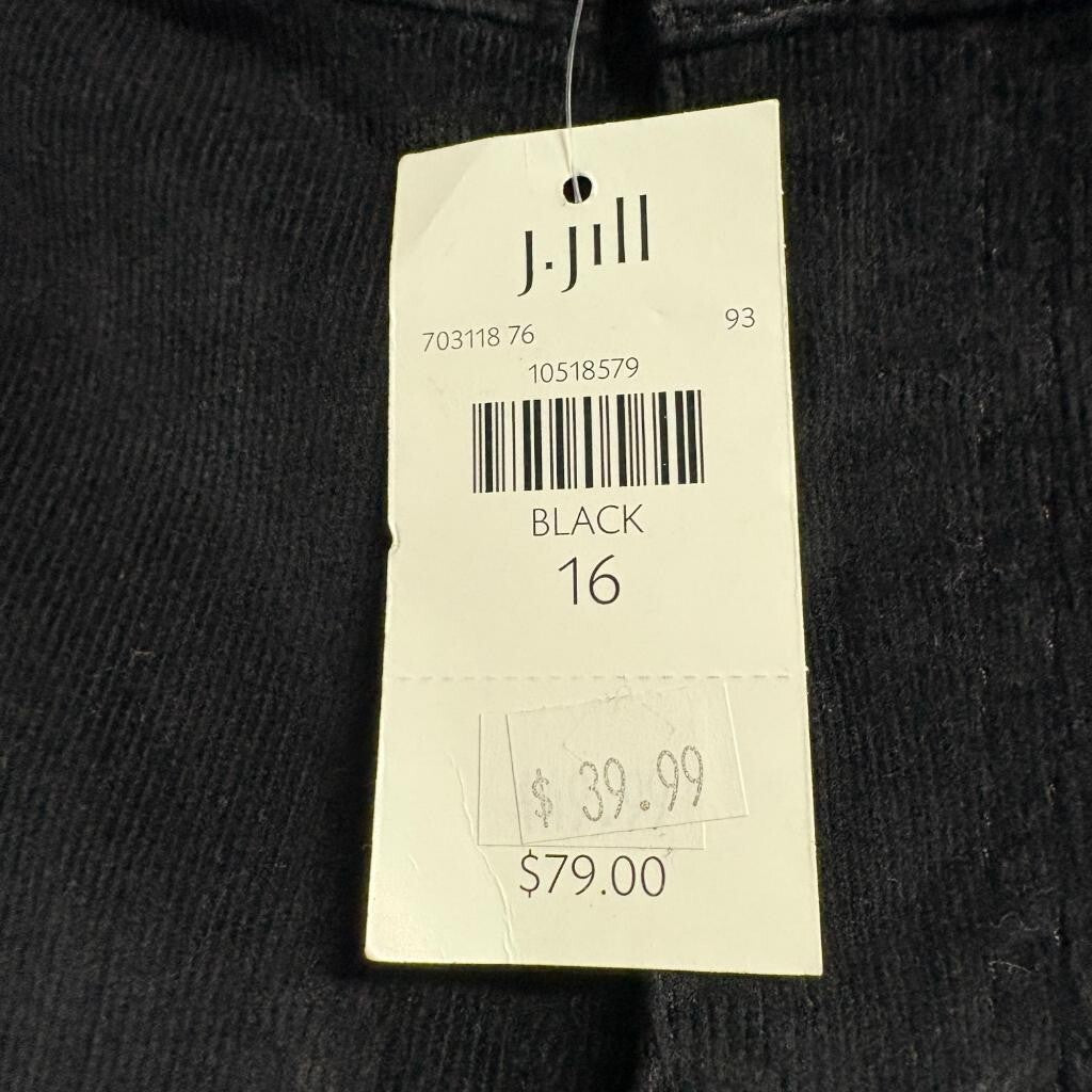 J. Jill Corduroy Pants Womens 16 Black Slim Leg Stretch Cotton Blend NWT