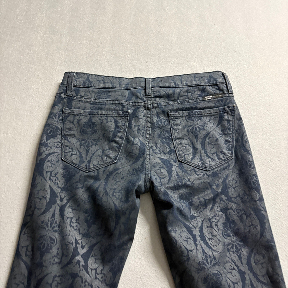 KanCan Jeans Womens Size 7 Skinny Floral Damask Printed Blue Denim Made in USA
