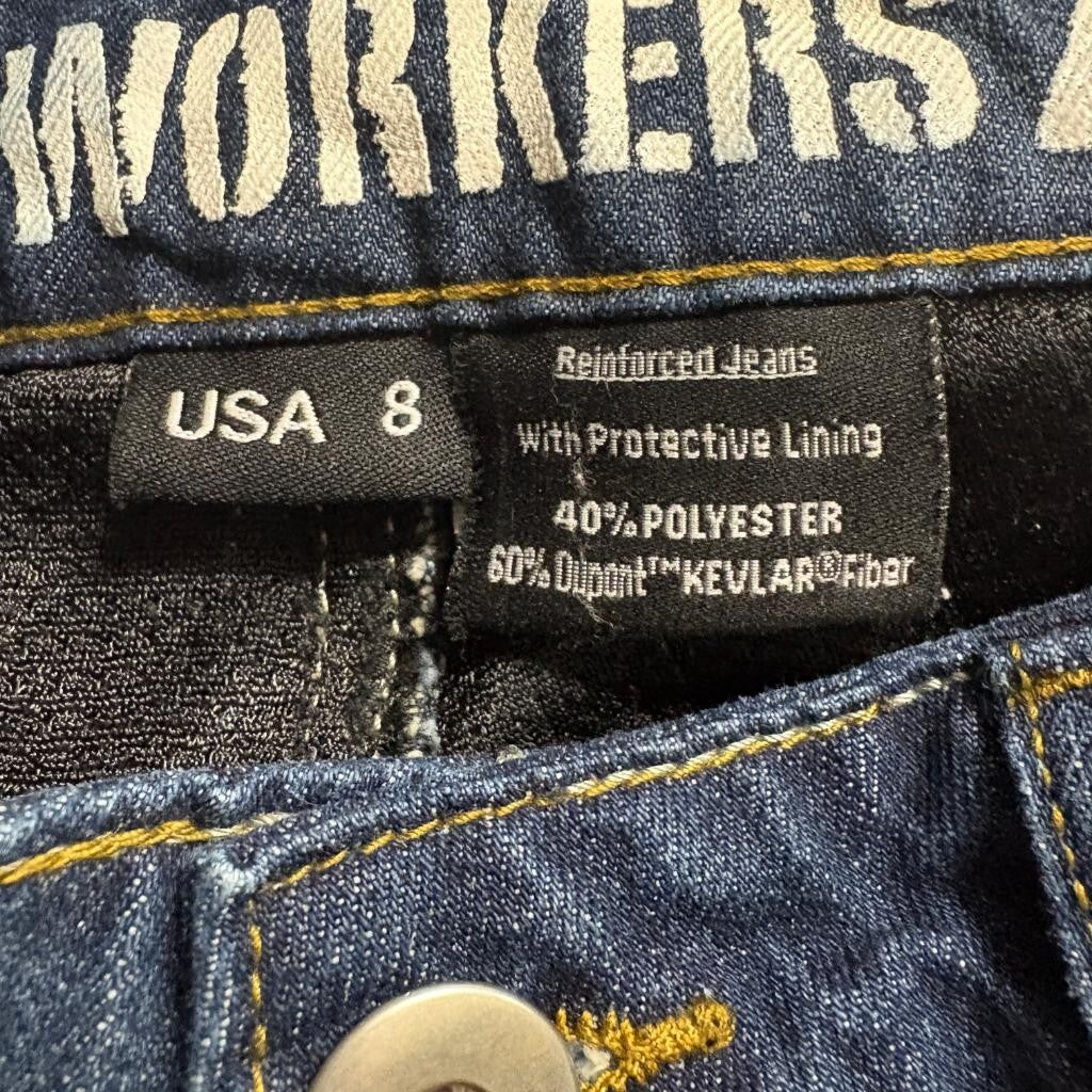 Iron Workers Kevlar Reinforced Motorcycle Jeans Mens Size 8 Blue Denim Riding