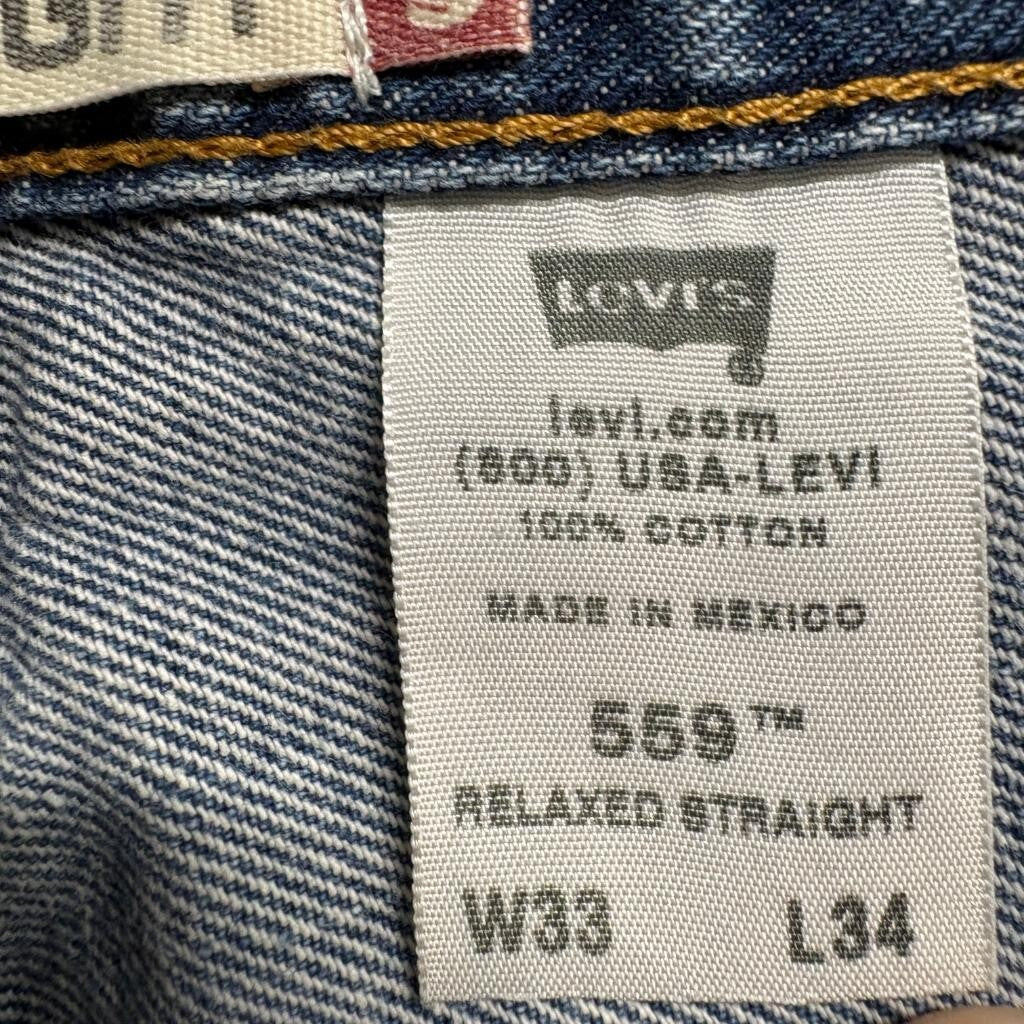 Levis 559 Relaxed Straight Jeans Mens 33x34 Blue Denim Medium Wash Distressed