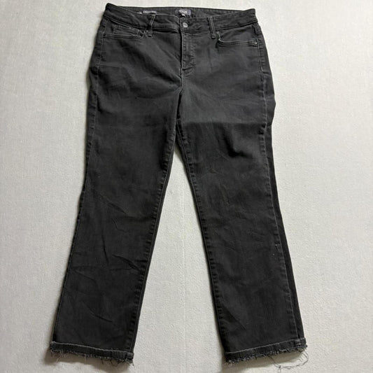 NYDJ Marilyn Straight Crop Jeans Womens 14P Black Fray Hem Stretch Denim
