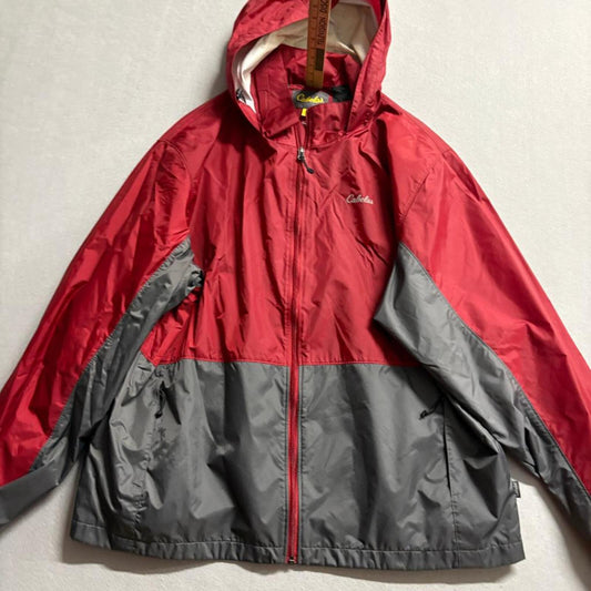 Cabelas 4Most Repel Rain Jacket Mens XL Red Gray Hooded Waterproof Windbreaker