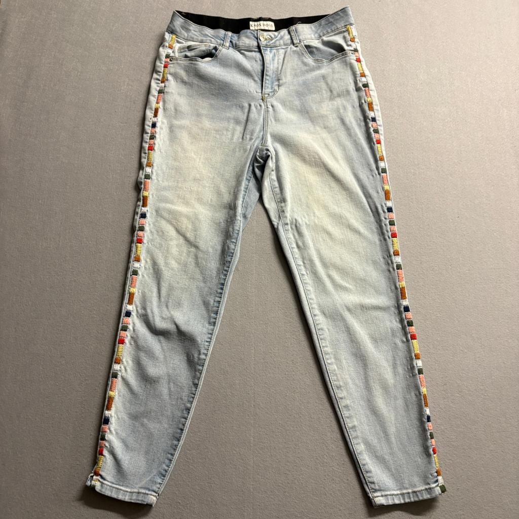 Knox Rose Women Jeans Size 12 Light Wash Skinny Ankle Embroidered Side Stripe