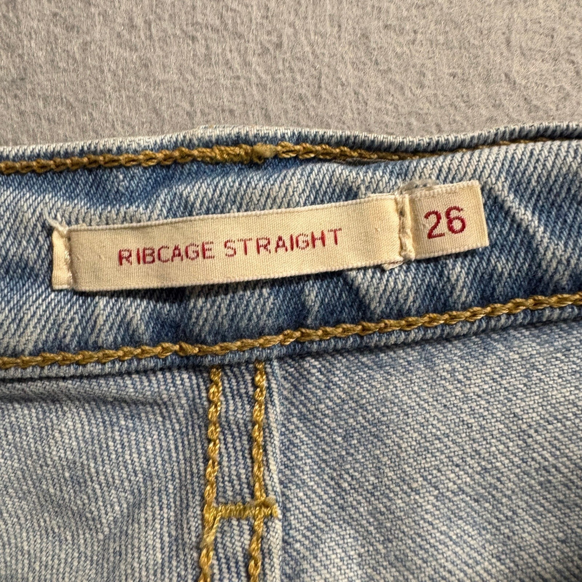 Levis Premium Ribcage Straight Jeans Womens 26 Distressed Light Wash Denim