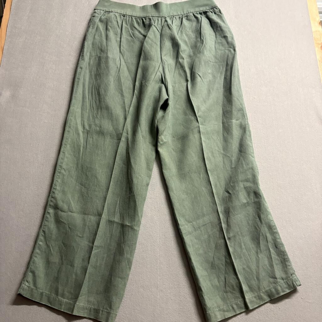 Lands End Linen Pants Womens 18 Green Wide Leg Elastic Waist Pull On Casual