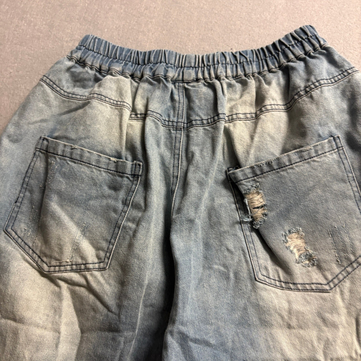 Unbranded Distressed Patchwork Jeans Womens M Blue Denim Elastic Waist Fringed