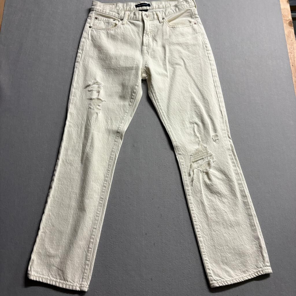 Aeropostale Straight Leg Jeans Mens 32x32 Off White Distressed Denim Pants