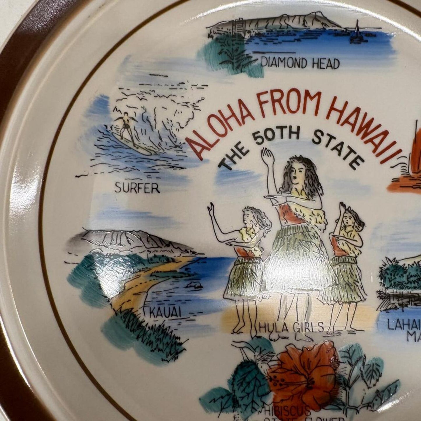 Vintage Aloha From Hawaii Souvenir Plate Monterrey Stoneware MI Japan 10.5 Inch