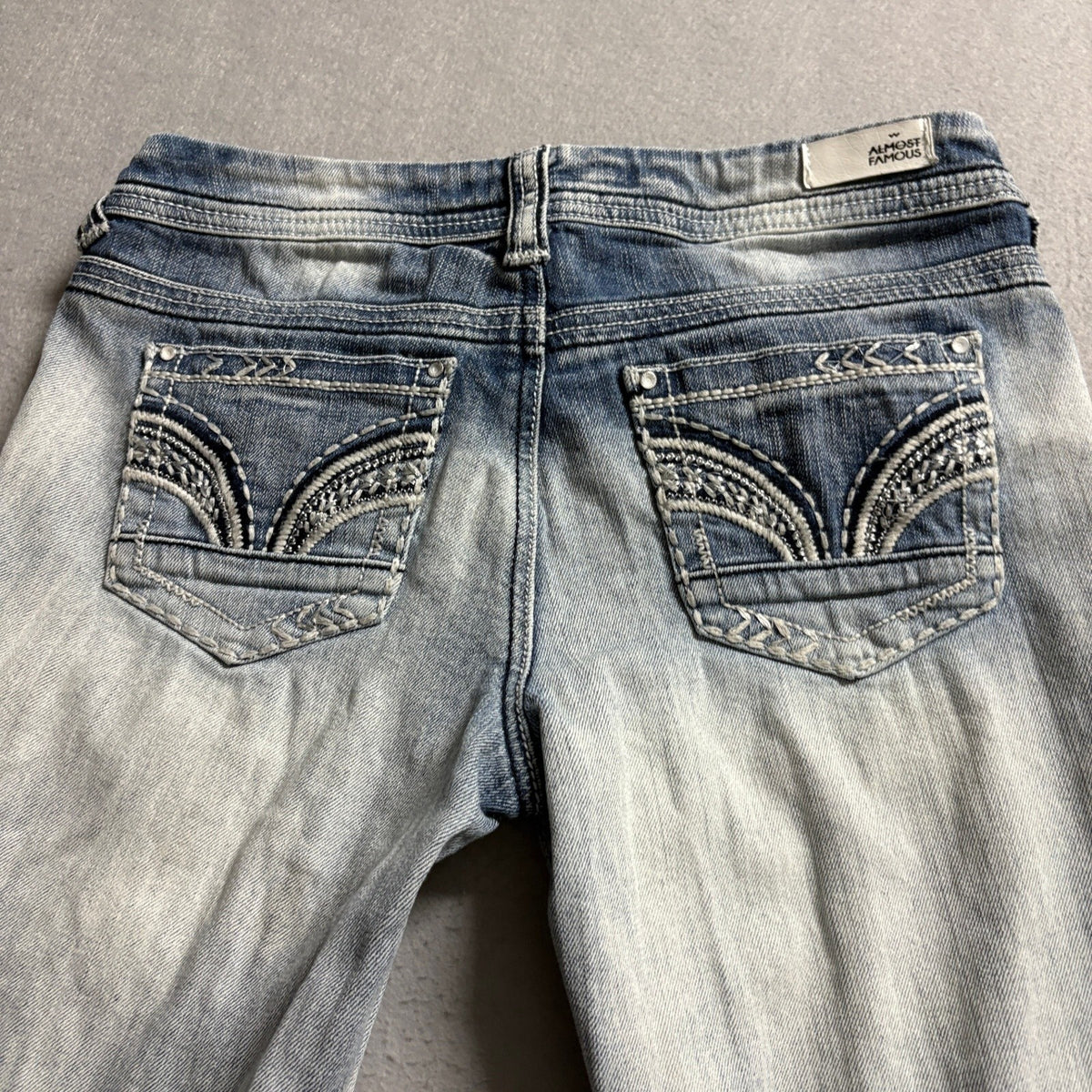 Almost Famous Womens Jeans Size 5 Blue Light Wash Button Fly Cuffed Ankle Denim