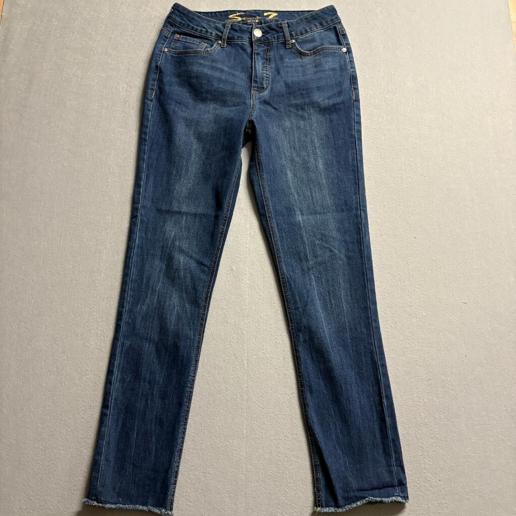 Seven7 Weekend Slim Fit Jeans Womens Size 6 Blue Denim Frayed Hem Stretch