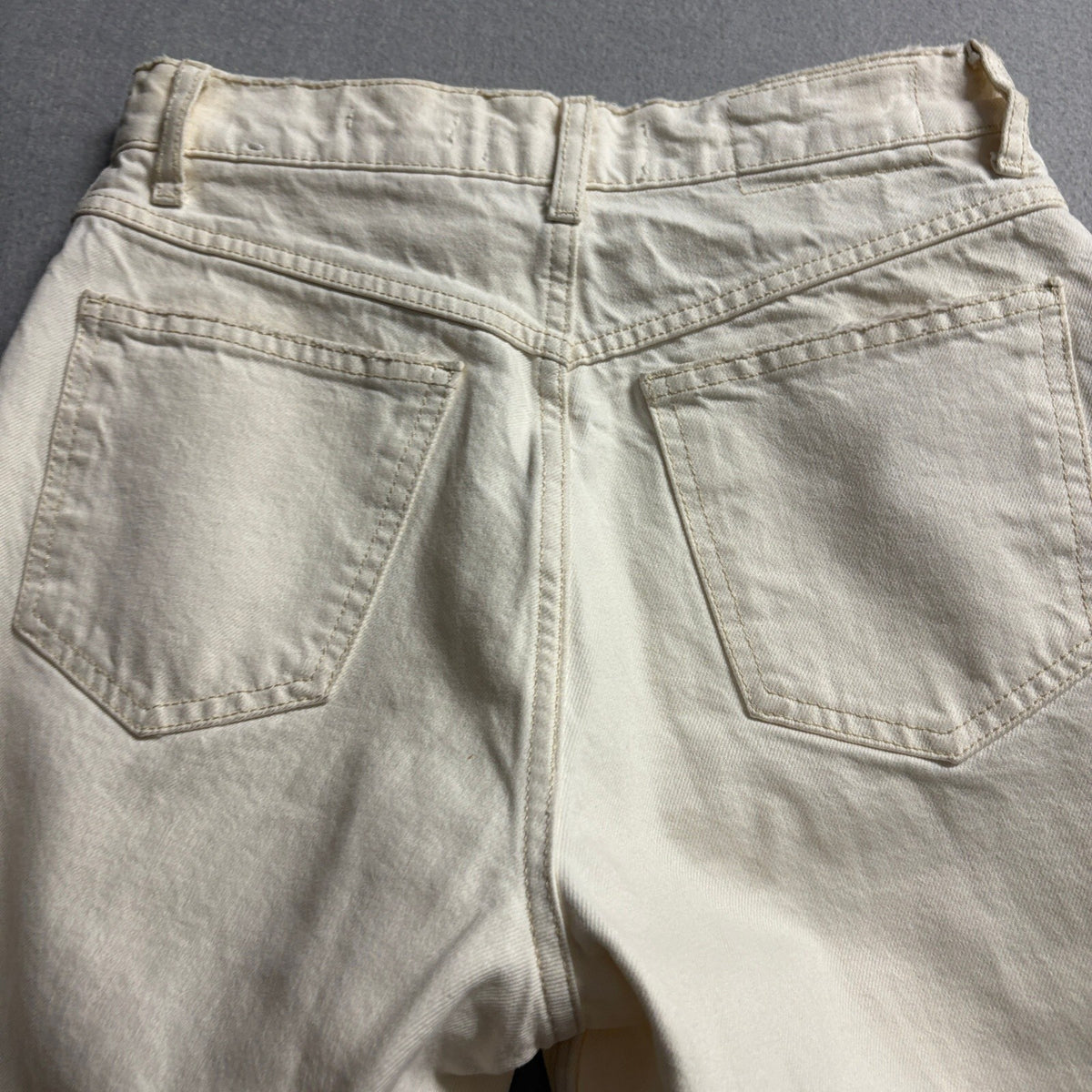 Mango MNG Mom Jeans Womens Size 4 Cream Off White High Rise Denim Tapered Leg