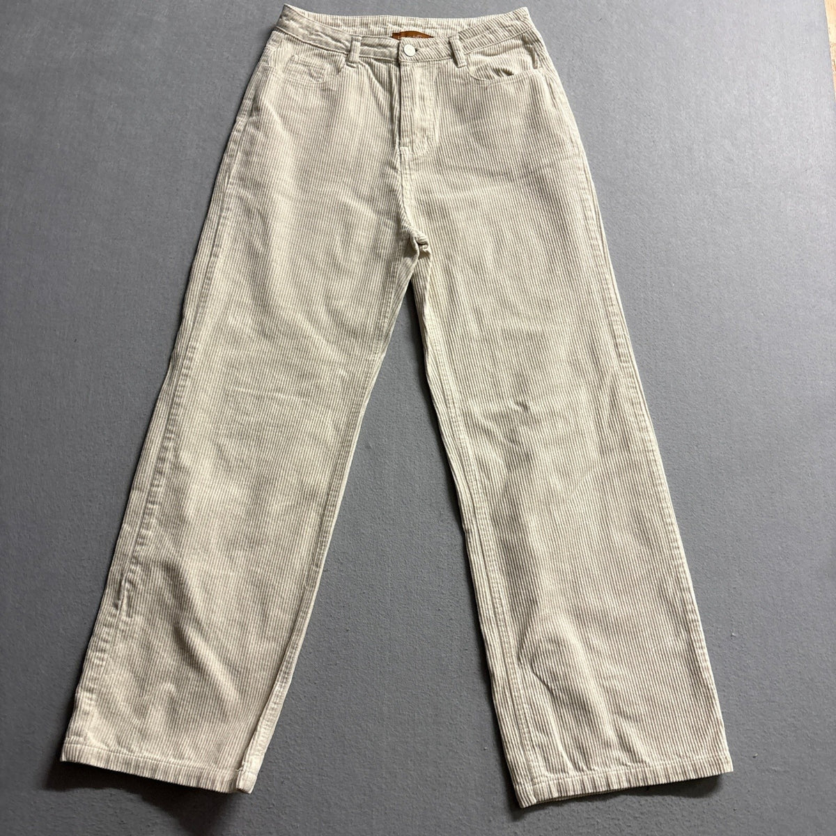 Beige Botany Corduroy Pants Womens Small Beige Cream Wide Leg High Rise Cotton